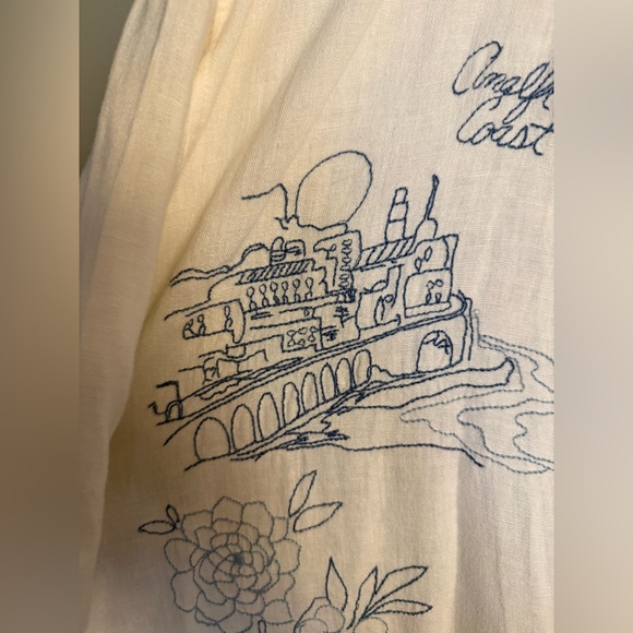 Abercrombie & Fitch White Linen Blend Shirt with Amalfi Coast Embroidery - Picture 6 of 6